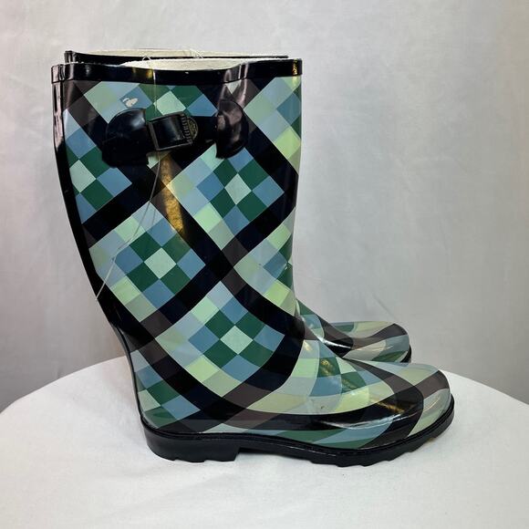 Rain Boots Women's US Size 9 Bull On Tall Blue Green Synthetic New With Defects - Picture 3 of 13